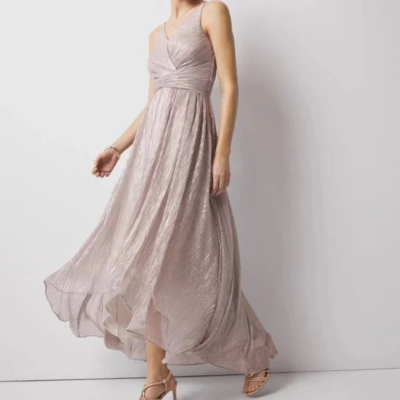 nwt WHITE HOUSE BLACK MARKET metallic pink twist front midi dress 4 8 - Picture 2 of 4